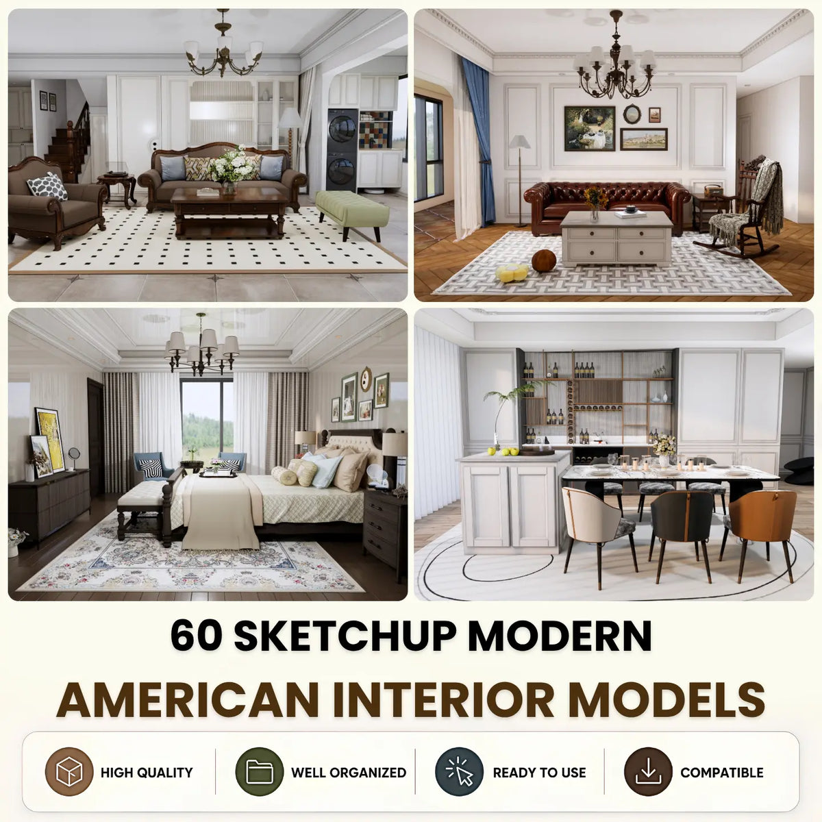 60 SketchUp Modern American Interior Models