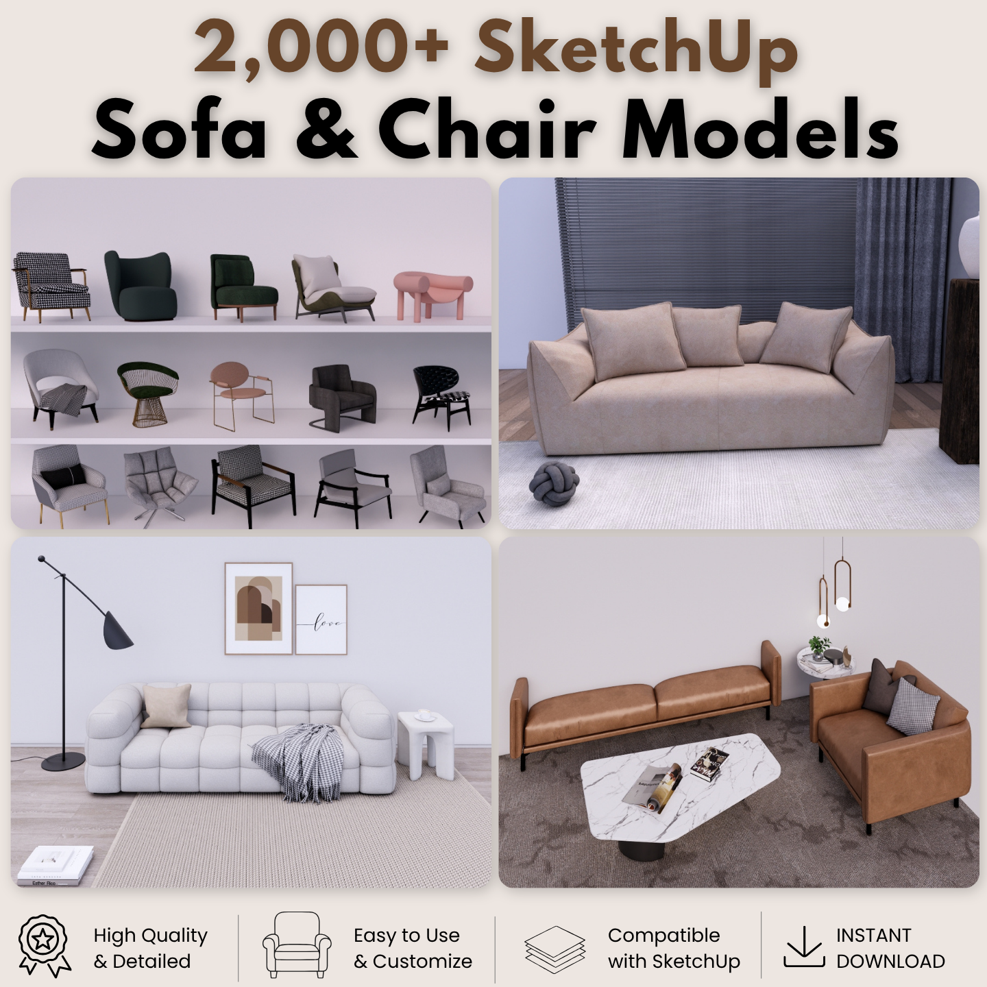2,000+ SketchUp Sofa & Chair Models