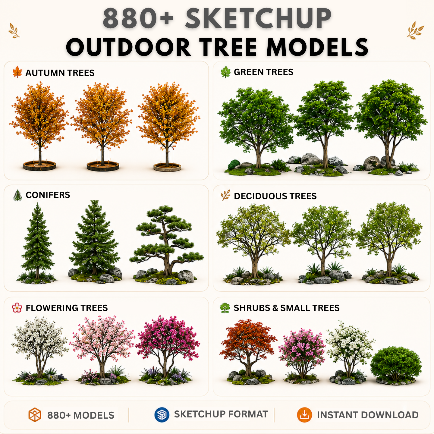 880+ SketchUp Outdoor Tree Models