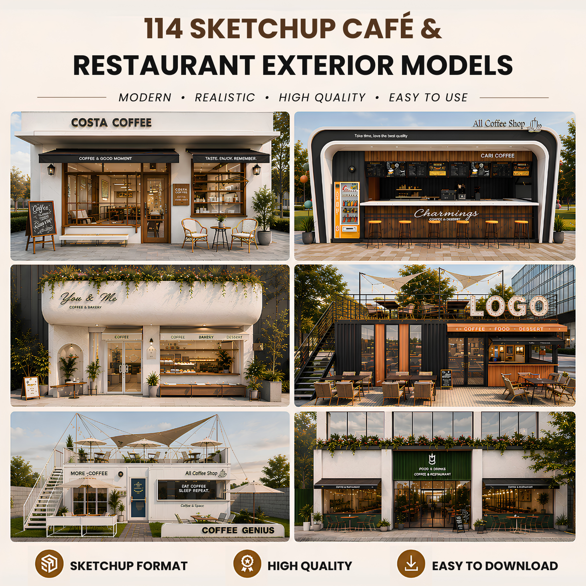 114 SketchUp Café & Restaurant Exterior Models