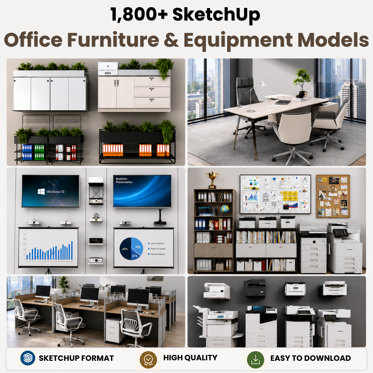1,800+ SketchUp Office Furniture & Equipment Models