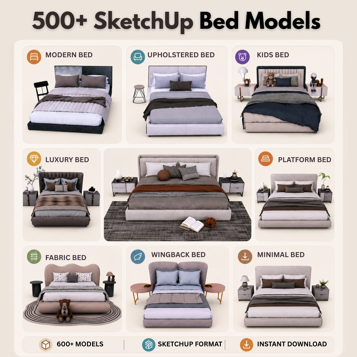 500+ SketchUp Bed Models