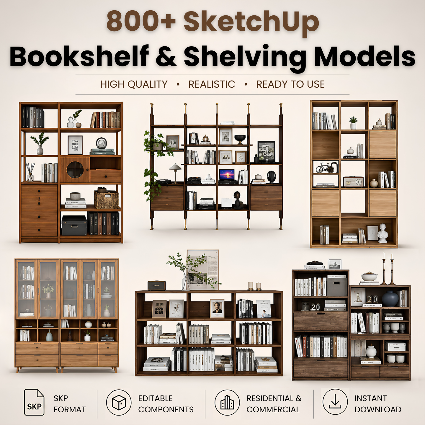 800+ SketchUp Bookshelf & Shelving Models