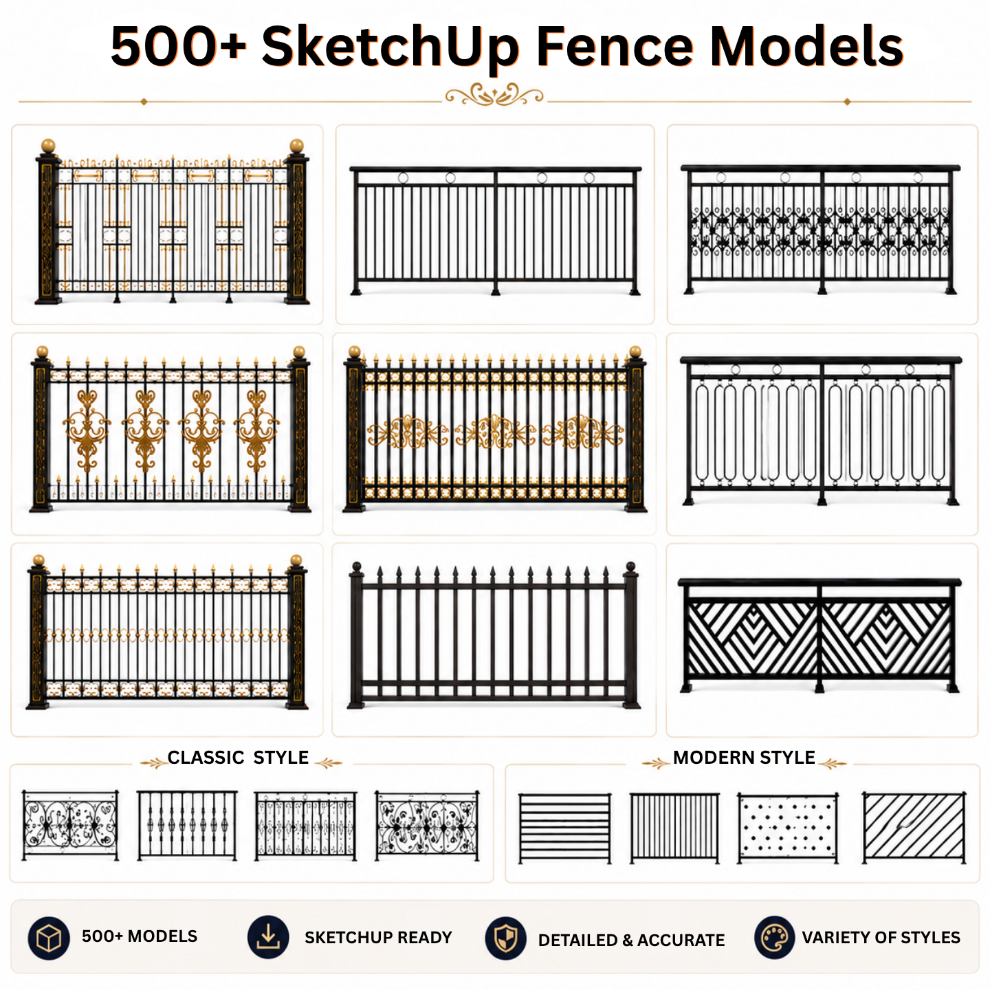 500+ SketchUp Fence Models
