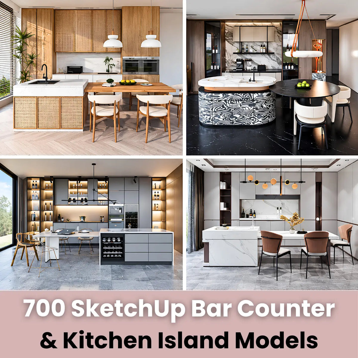 700 SketchUp Bar Counter & Kitchen Island Models
