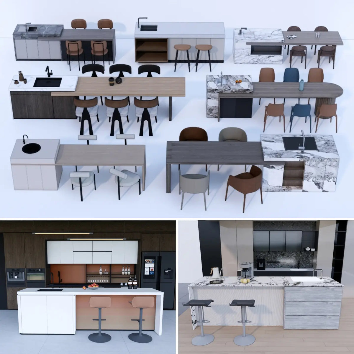 700 SketchUp Bar Counter & Kitchen Island Models